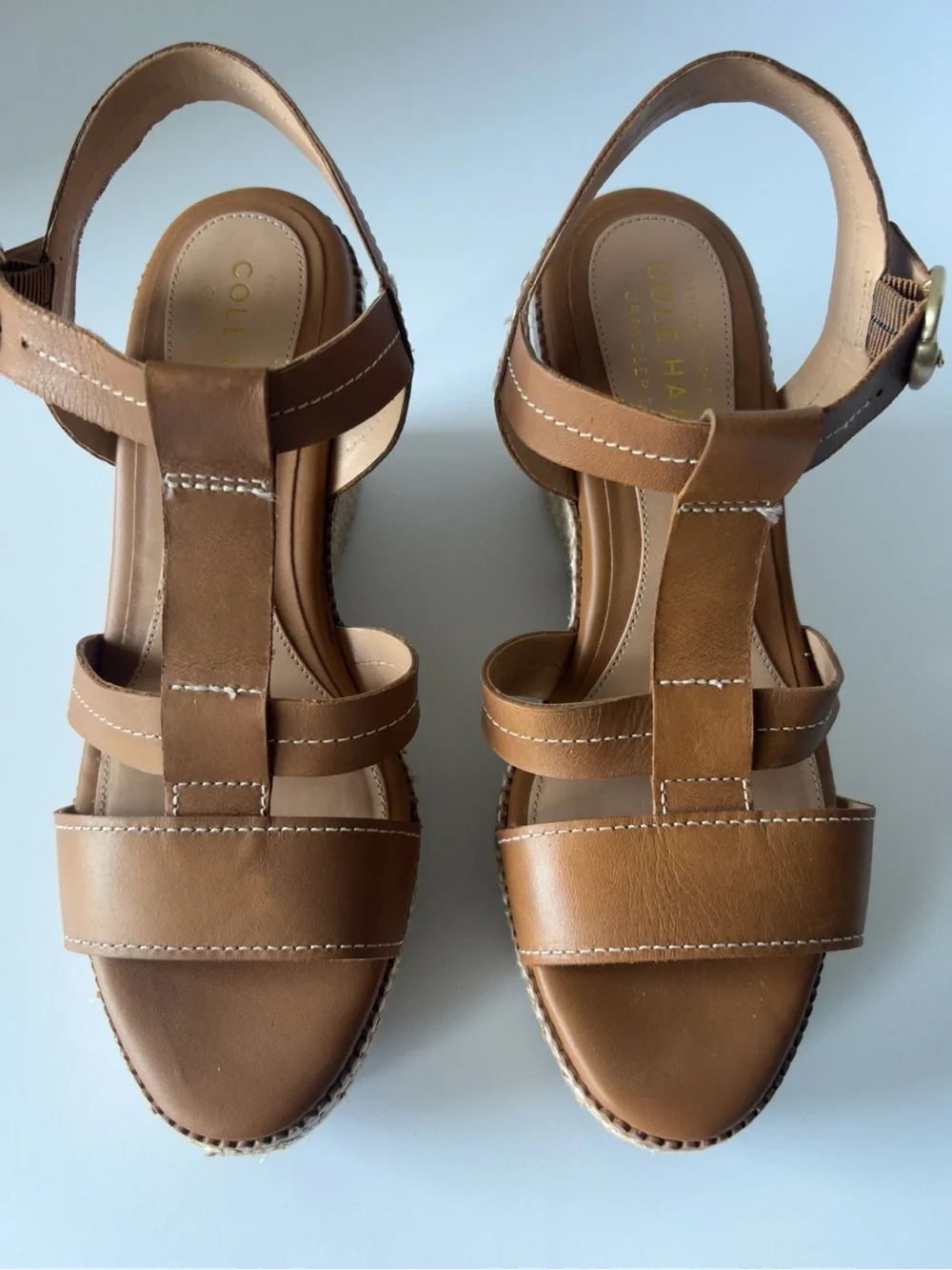 Cole Haan GrandPrø Cloudfeel Brown Leather Espadrille Wedge Sandals Women’s Sz 8